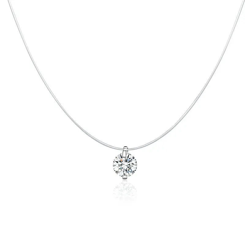 925 Silver Invisible Chain Necklace Choker Zircon Couple Accessory SCN332