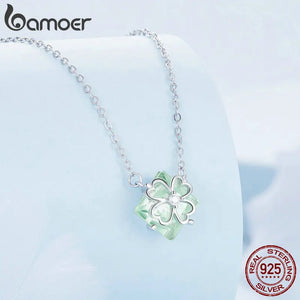 925 Silver Light Green Four-leaf Clover Pendant Necklace