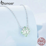 925 Silver Light Green Four-leaf Clover Pendant Necklace