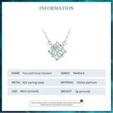 925 Silver Light Green Four-leaf Clover Pendant Necklace