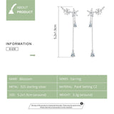 925 Silver Tassel Drop Earrings Flower Zircon Dangle Earrings