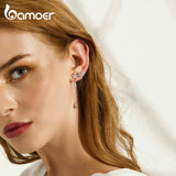 925 Silver Tassel Drop Earrings Flower Zircon Dangle Earrings