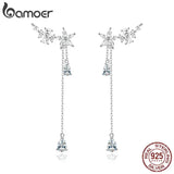 925 Silver Tassel Drop Earrings Flower Zircon Dangle Earrings