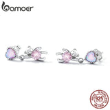 925 Sterling Silver Love Bear Stud Earrings for Women Pink Pendant Drop Earrings