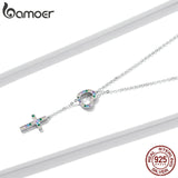 925 Silver Love & Cross Pendant Necklace Zircon Lock Chain Choker