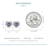 925 Silver Heart Stud Earrings Purple Zircon for Women