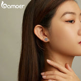 925 Silver Heart Stud Earrings Purple Zircon for Women