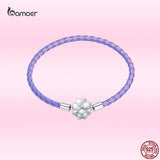 925 Silver Purple Clover Bracelet for Women Leather