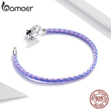 925 Silver Purple Clover Bracelet for Women Leather