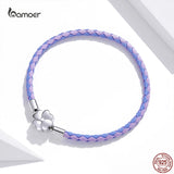 925 Silver Purple Clover Bracelet for Women Leather