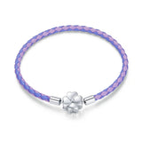 925 Silver Purple Clover Bracelet for Women Leather