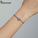 925 Silver Purple Clover Bracelet for Women Leather