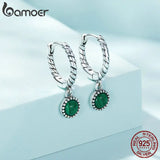 925 Silver Malachite Ear Buckles Green Stone Earrings