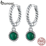 925 Silver Malachite Ear Buckles Green Stone Earrings