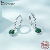 925 Silver Malachite Ear Buckles Green Stone Earrings