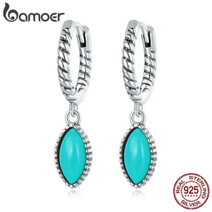 925 Silver Turquoise Hoop Earrings for Bridal Wedding