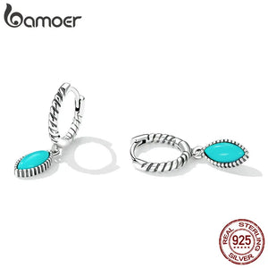 925 Silver Turquoise Hoop Earrings for Bridal Wedding