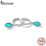 925 Silver Turquoise Hoop Earrings for Bridal Wedding