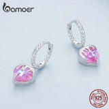 925 Silver Melted Love Ear Clips Pink Heart Drop Ear Buckles Romantic Gift