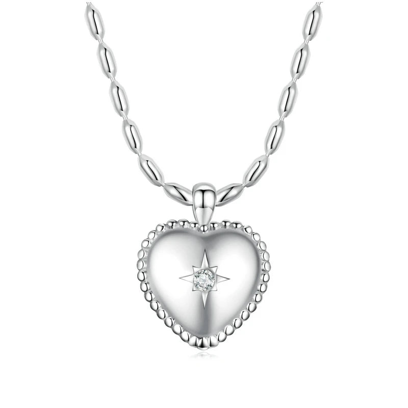 925 Silver Millet&Heart Charm Necklace Zircon Chain Link Necklace