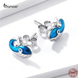 925 Silver Mini Whale Ear Studs Sea Animal Piercing Stud Earrings Women