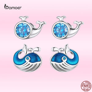 925 Silver Mini Whale Ear Studs Sea Animal Piercing Stud Earrings Women