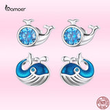 925 Silver Mini Whale Ear Studs Sea Animal Piercing Stud Earrings Women