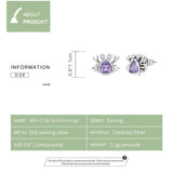 925 Silver Mini Crab Stud Earrings with Purple Zirconium for Girls
