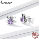 925 Silver Mini Crab Stud Earrings with Purple Zirconium for Girls