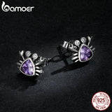 925 Silver Mini Crab Stud Earrings with Purple Zirconium for Girls