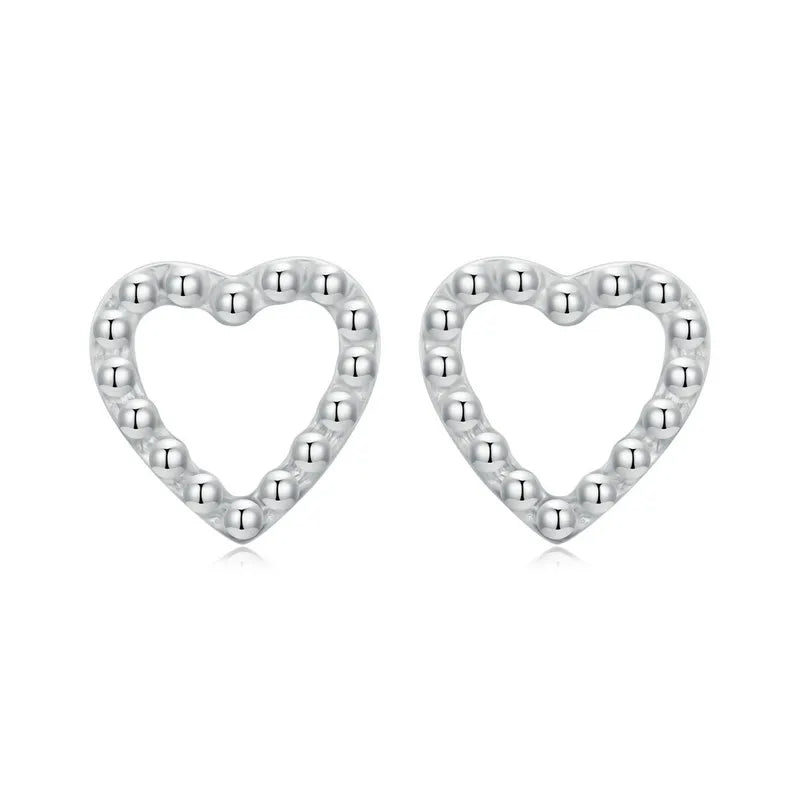 925 Sterling Silver Heart Stud Earrings Zircon Wedding Jewelry