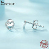 925 Sterling Silver Heart Stud Earrings Zircon Wedding Jewelry