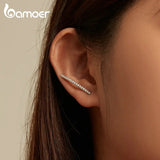 925 Silver Line Hook Earrings CZ Setting Birthday Gift BSE748