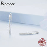 925 Silver Line Hook Earrings CZ Setting Birthday Gift BSE748