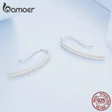 925 Silver Line Hook Earrings CZ Setting Birthday Gift BSE748