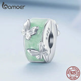 925 Silver Green Butterfly Clip Charms Round Beads for Bracelet