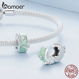 925 Silver Green Butterfly Clip Charms Round Beads for Bracelet
