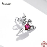 Bamoer 925 Silver Goth Bat Wings Red Heart CZ Earring