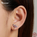 Bamoer 925 Silver Goth Bat Wings Red Heart CZ Earring