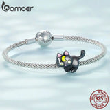 925 Sterling Silver Moon & Cat Charms for Women Bracelet Plated Cat Beads