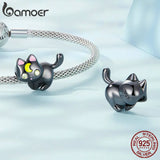 925 Sterling Silver Moon & Cat Charms for Women Bracelet Plated Cat Beads