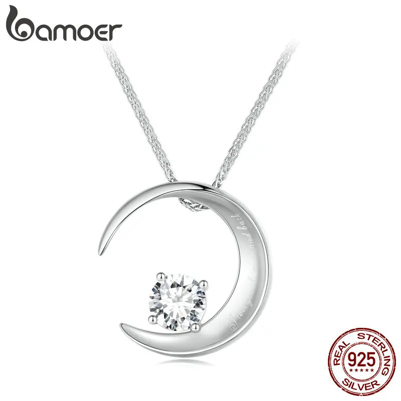 925 Sterling Silver Moon Pendant Necklace Crescent Neck Chain for Women