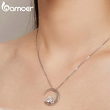 925 Sterling Silver Moon Pendant Necklace Crescent Neck Chain for Women