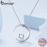 925 Sterling Silver Moon Pendant Necklace Crescent Neck Chain for Women