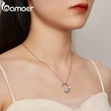 925 Silver Moon Pendant Necklace Zircon Long Chain Women Party Birthday