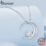 925 Silver Moon Pendant Necklace Zircon Long Chain Women Party Birthday
