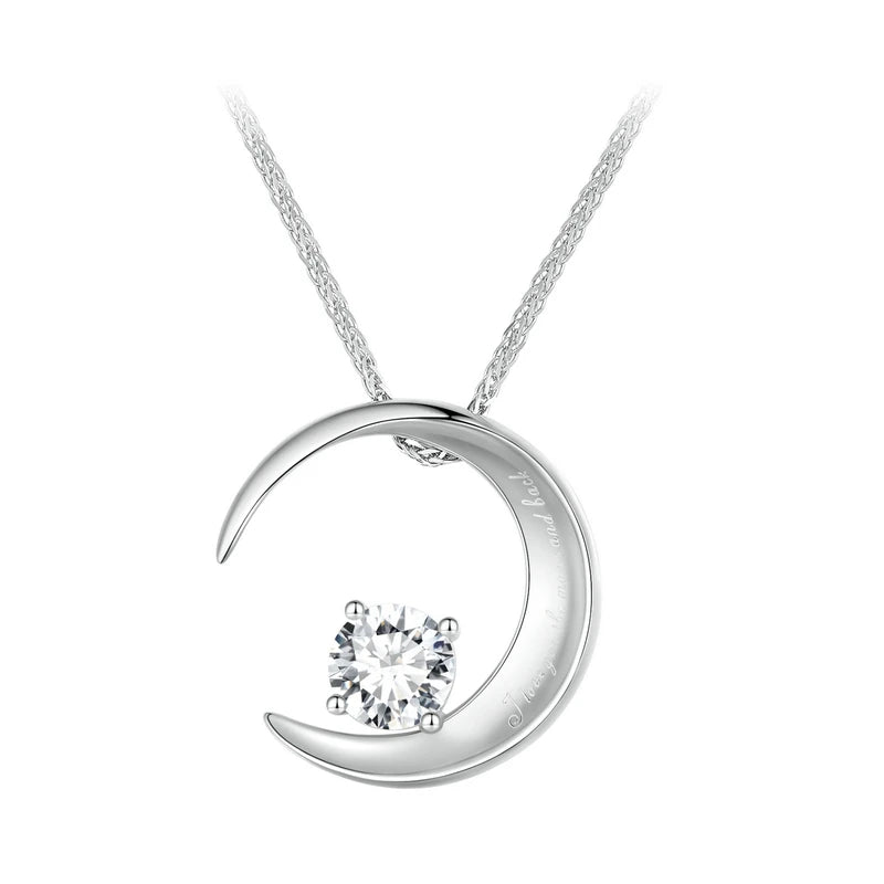 925 Silver Moon Pendant Necklace Zircon Long Chain Women Party Birthday