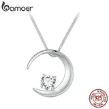 925 Silver Moon Pendant Necklace Zircon Long Chain Women Party Birthday