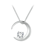 925 Silver Moon Pendant Necklace Zircon Long Chain Women Party Birthday