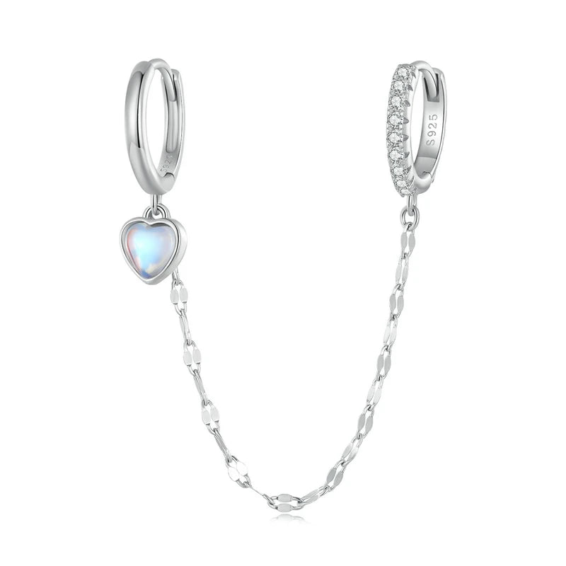 Sterling Silver Moonstone Chain Double Ear Buckle